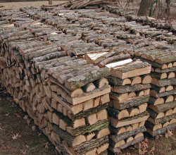 A pile of wood that is stacked on top of each other.