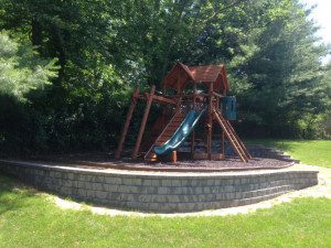 Playground set with slide in park.